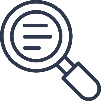 Magnifying glass icon with three horizontal lines inside.