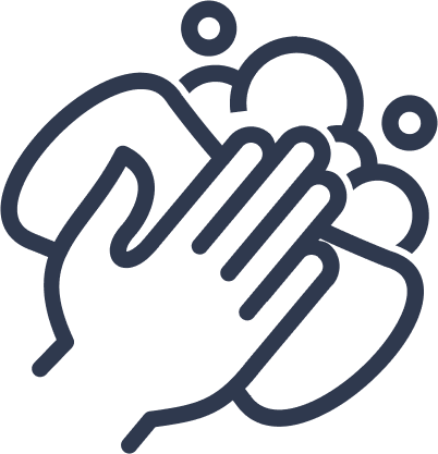 Icon of hands washing with soap and bubbles.